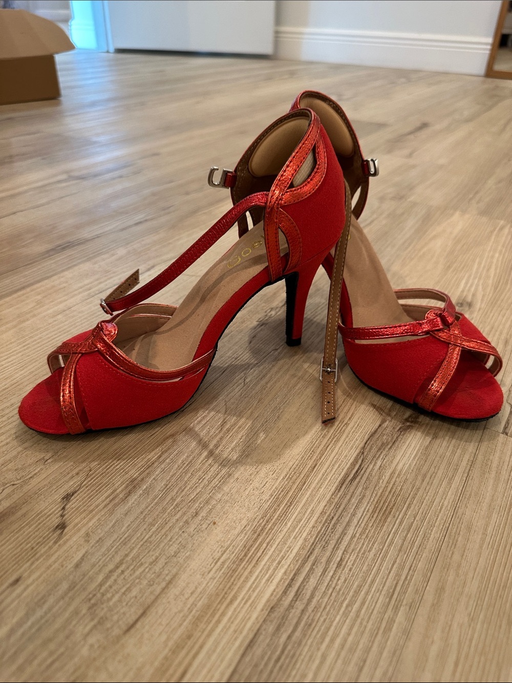 Ballroom shoe: Red Open-Toe Heels with Ankle Strap
